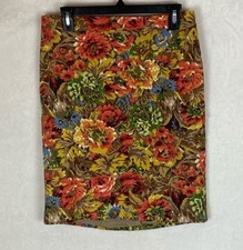 TALBOTS SKIRT SIZE 8 FLORAL RUST BROWN GREEN GOLD "FALL" COLORS LINED STRETCH