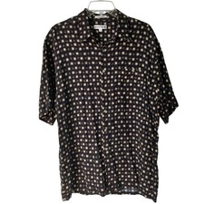 Pierre Cardin Mens L Rayon Short Sleeve Button Shirt Black Tan Geometric I-2