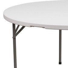 Flash Furniture 61" Round Plastic Folding Table in Granite White