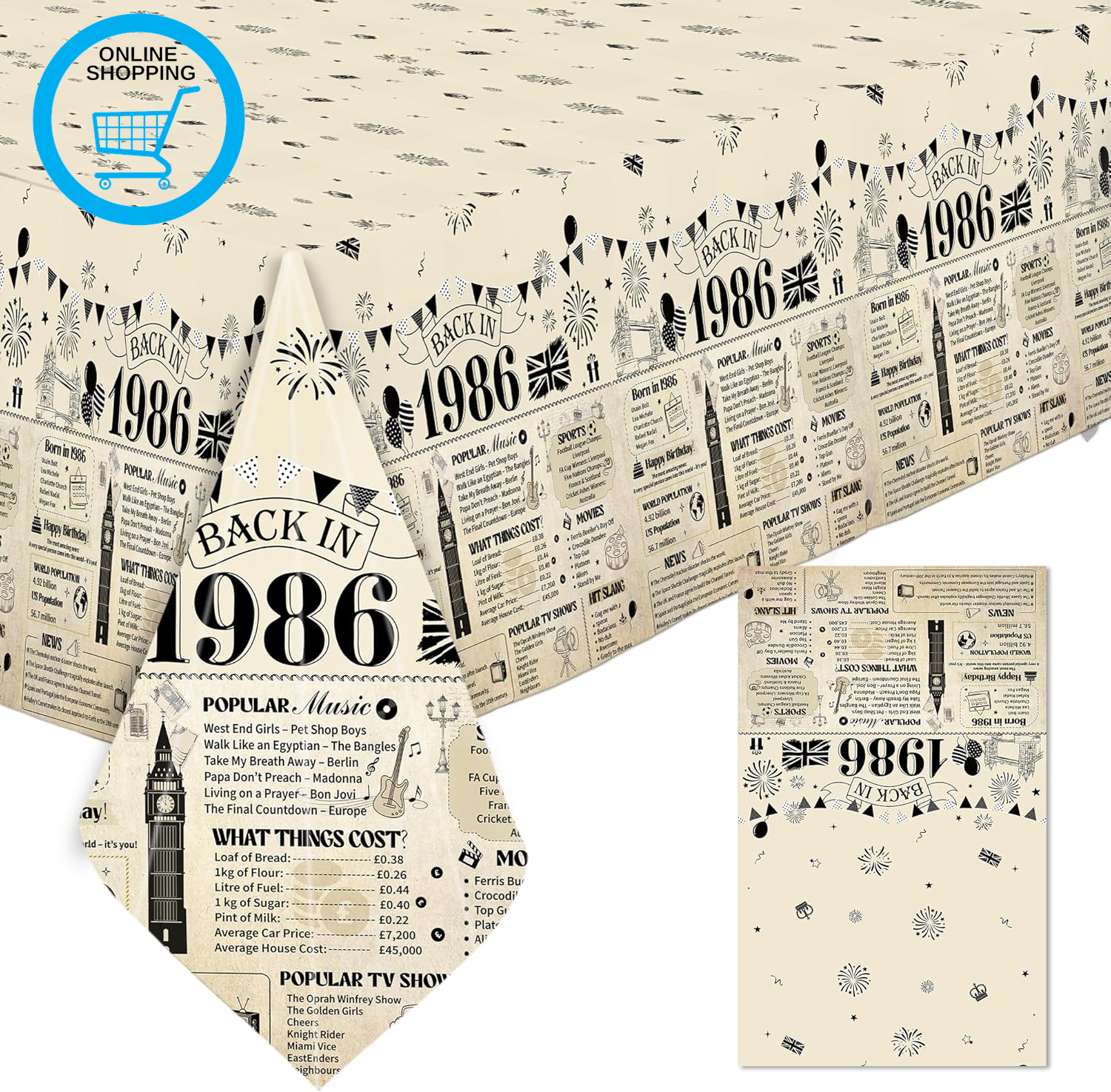 40Th Birthday Table Cloth - Vintage Table Cover Back in 1986 Birthday Decoration
