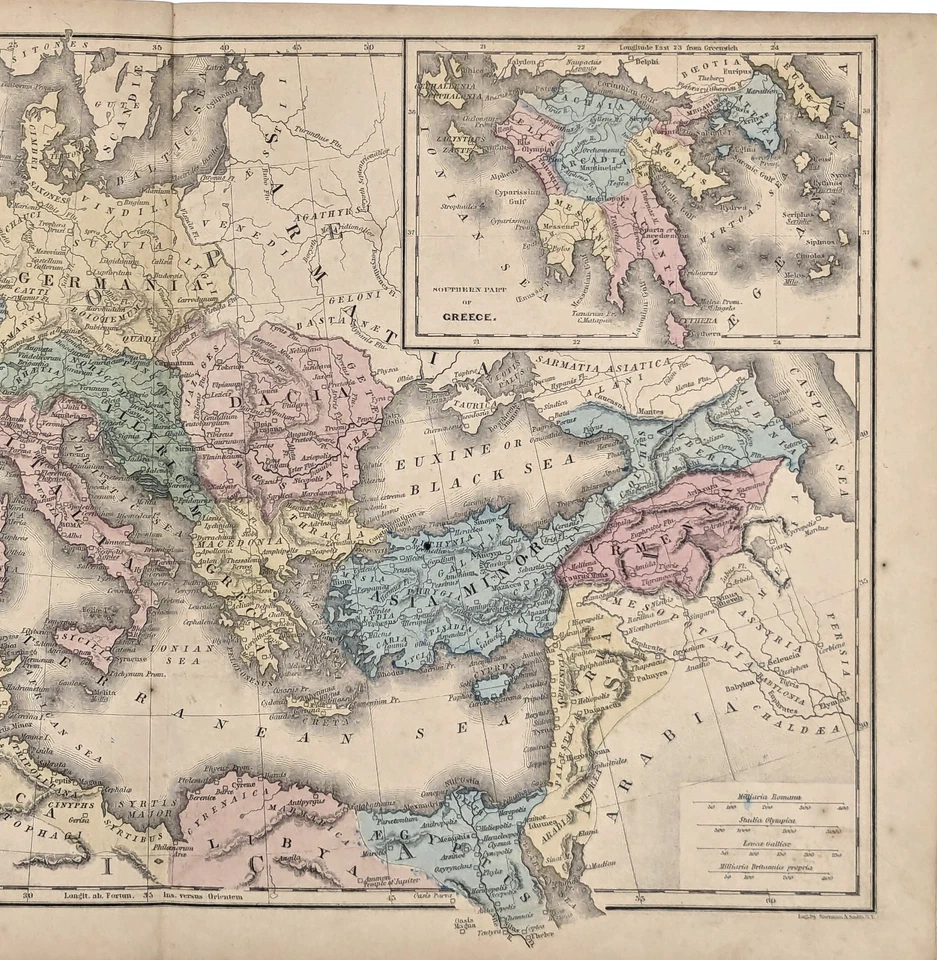 Mapa IMPERIO ROMANO 1845 ORIGINAL (17x10,5) Germania - Italia - Dacia - Hispania Foto 3 de 3
