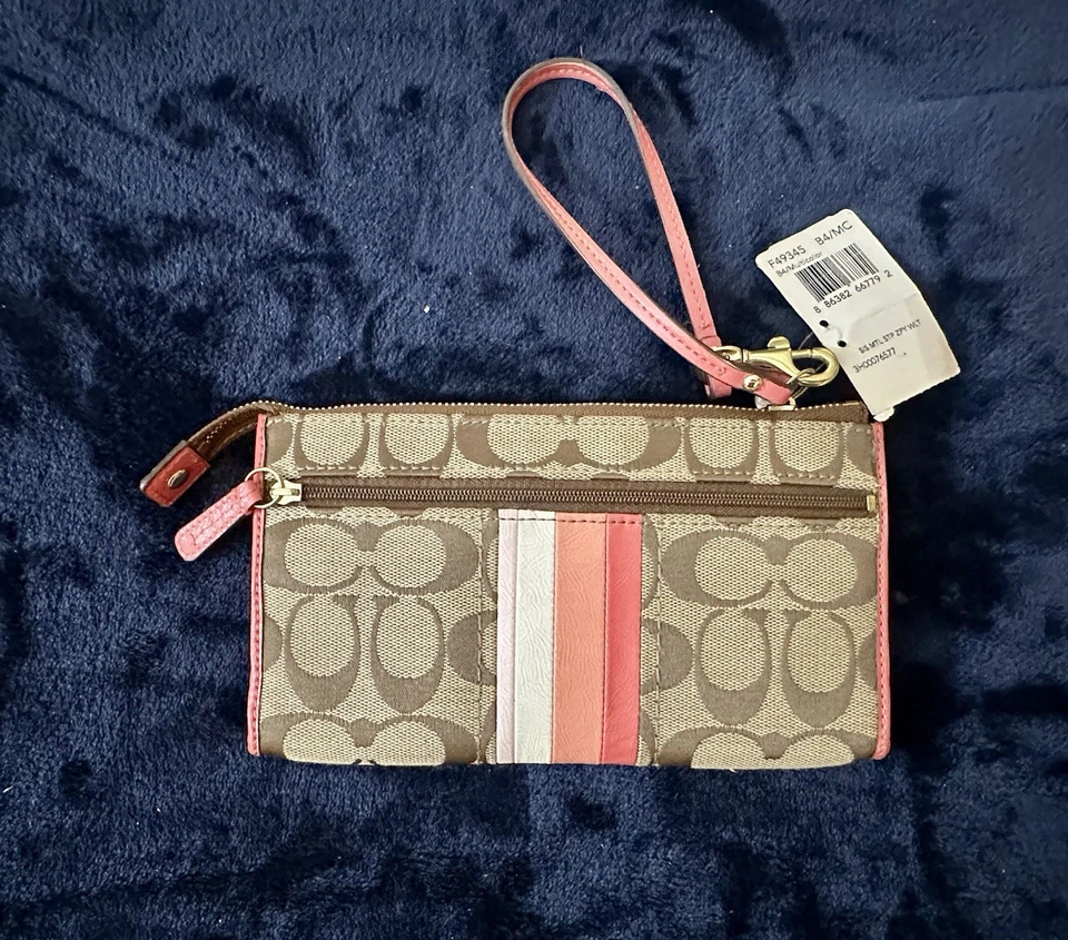 Coach Corner Zip Wristlet in Signature Canvas with Stripe, style number F49345 - Image 2 of 4