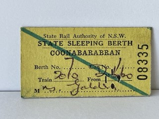 SRA NSW State Sleeping Berth Ticket Coonabarabran from Dubbo 1985