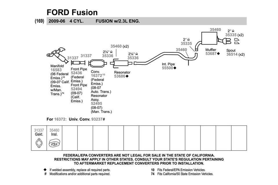 For Ford Fusion 06-12 Walker 55500 Aluminized Steel Exhaust Intermediate Pipe - Изображение 2 из 4