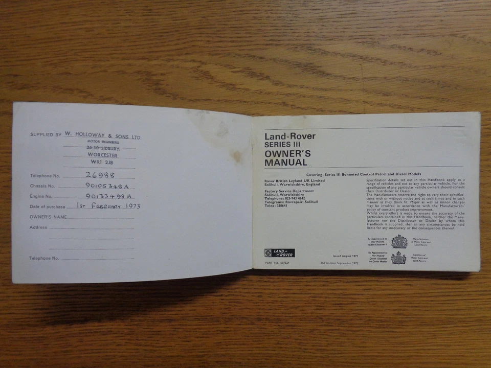 Land Rover Series 3 (III) Owners Handbook/Manual - Image 2 of 4
