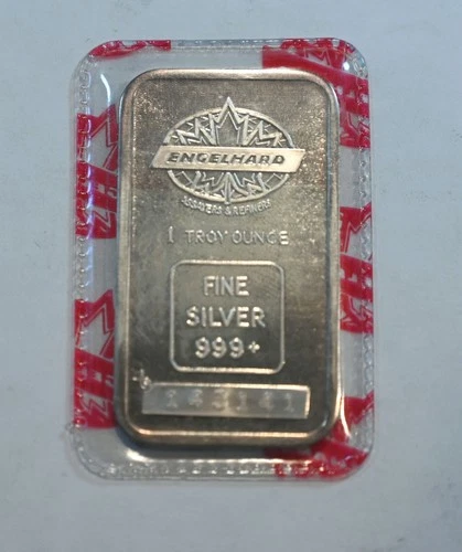 ENGELHARD  1 Ounce Silver Bar - Bull logo  in original plastic  - Maple Leaf
