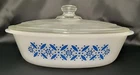 Vintage Glasbake Casserole Dish w/ Lid – J235 Blue Star Daisy - 1 qt. 10"x6"