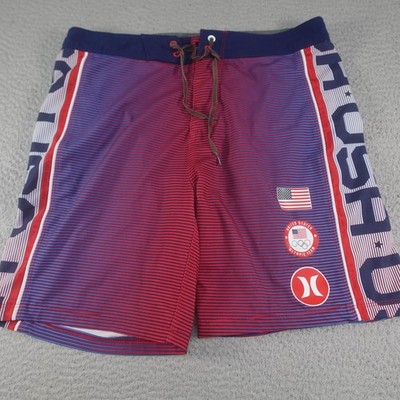 United States Olympic Team Shorts Mens 30 Red Blue Hurley Swim Board Shorts