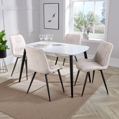Aspen Essgruppe - weißer rechteckiger Tisch & 4 Stoffstich Diamond Stühle