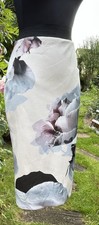 Coast Ecru  Rose Print Jersey Crepe Knee Length Pencil Wiggle Skirt UK 14 Lined