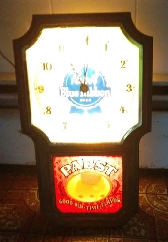 VINTAGE WORKING PABST BLUE RIBBON PBR BEER SIGN LIGHTED CLOCK