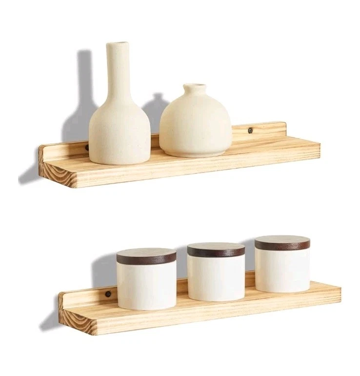 23in Wall Mounted Shelves, Set of 2, Natural Wood Picture Shelves Wall Shelves