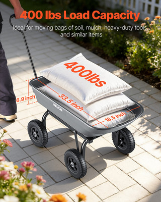 VEVOR Garden Dump Cart, 400 lbs Poly Dump Cart, Garden Carts Dumps Wagon with 90
