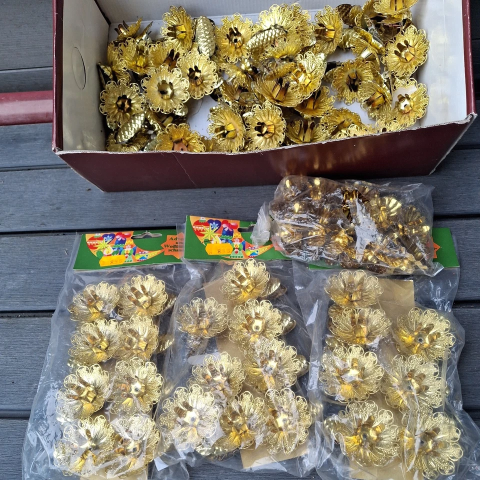 Vintage Baumkerzen Halter Weihnachtskerzen Halter Gold 70 stück. neu und gebr.