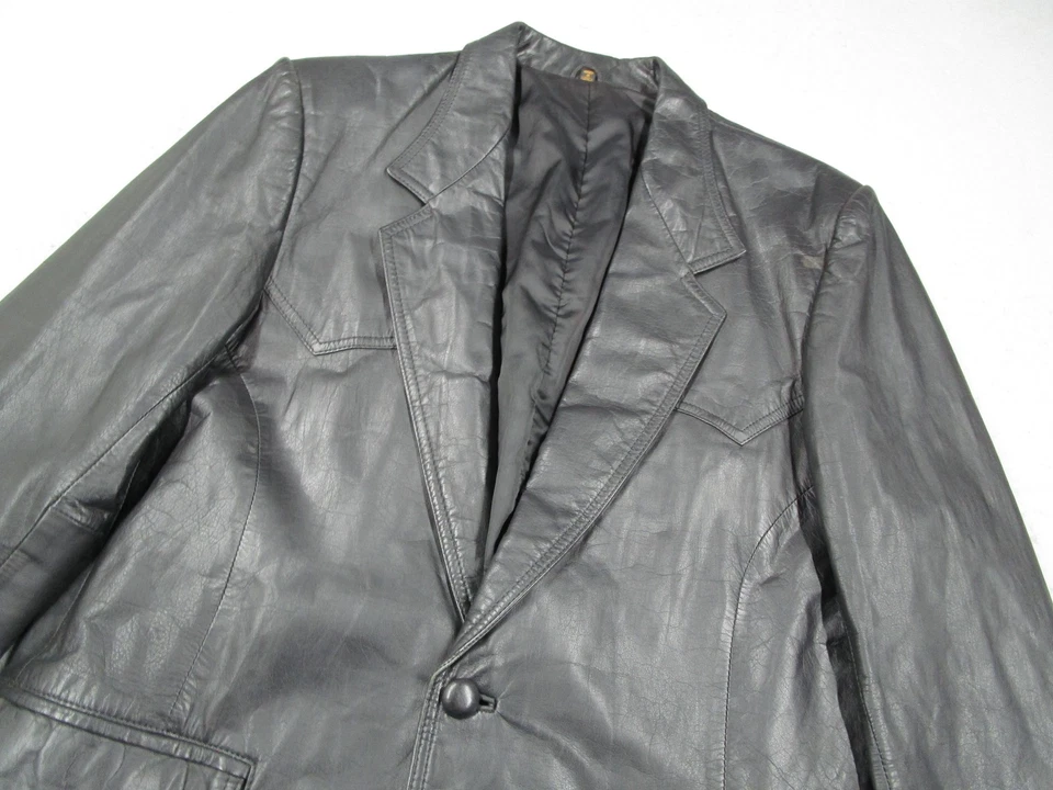 Pioneer Wear Leather Blazer Sport Coat Mens 40 Black Western Two Button Vintage - Image 2 of 4