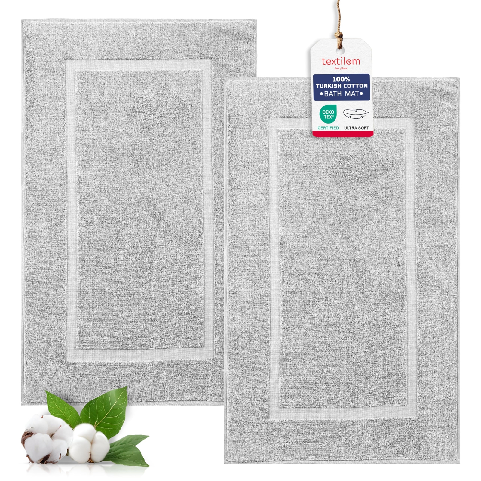 Luxury Cotton Bath Mats Set 2 Pack - Soft Absorbent Quick Dry 20