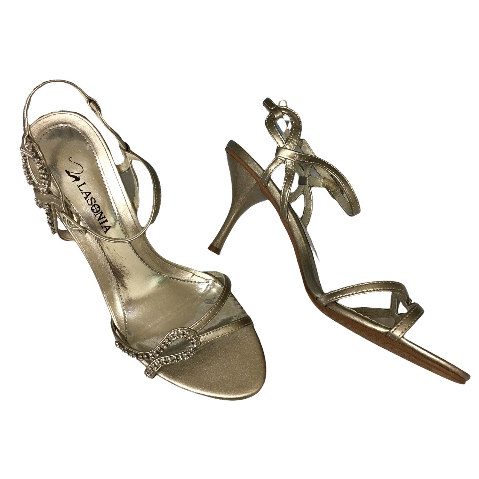 Lasonia 8M Silver Heels Metallic Rhinestone Evening Wedding Prom