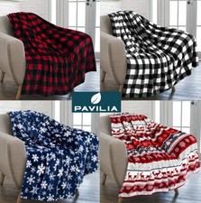 Holiday Christmas Theme Fleece Throw Blanket Sofa Couch Soft Winter Cabin Print