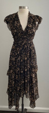 Ulla Johnson Brown Floral Print Silk Midi Dress sz 4