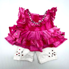 Build a Bear Pink Sequin Tie Dye Ruffle Top White Leggings Teddy Clothes Outfit