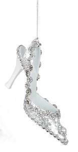 6 White 3d Jewelled Shoe Hanging Decorations Baubles Christmas