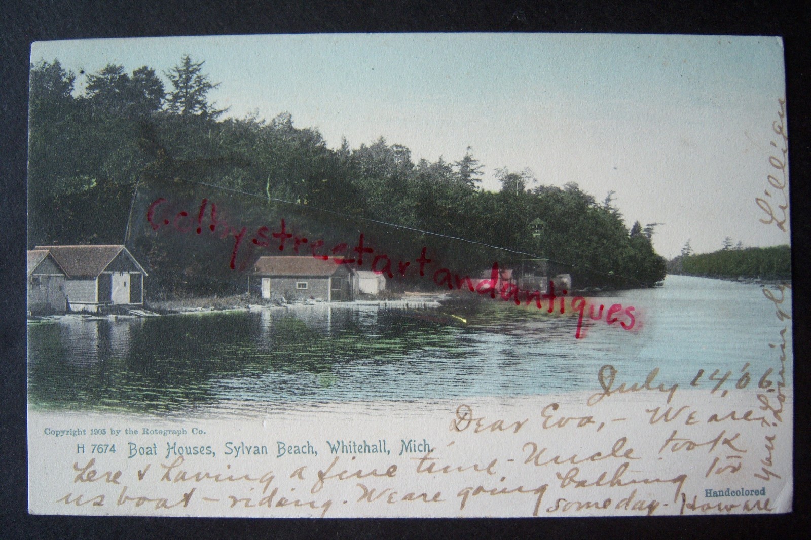 Boat Houses, SYLVAN BEACH Whitehall, Michigan postcard ©1905