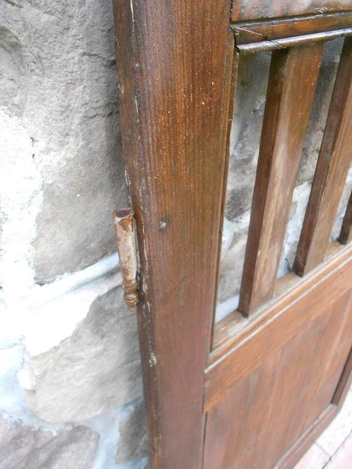 Authentic diminutive Antique French Slatted Cabinet Pine Flat panel door 41x23 - Image 3 of 4