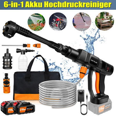 4000W Akku Druckreiniger Hochdruckreiniger 300Bar Reinigungspistole 6 IN 1 Düsen