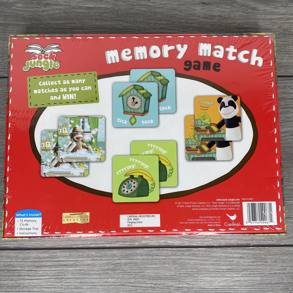 NEW Hard to Find Sock Jungle Memory Match Game Features Sock Monkey - NEW SEALED - Image 2 of 3
