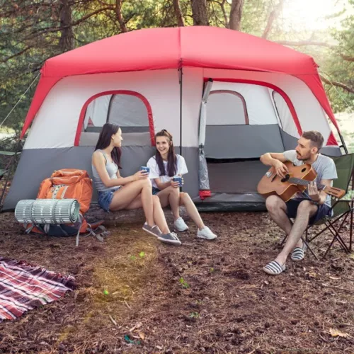 Polyester Fiberglass Poles Can Accommodate 14 People Camping Tent Red - Picture 10 of 19