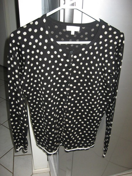 CAPTURE BLACK POLKA DOT LONG SLEEVE BUTTON UP CARDIGAN SIZE S