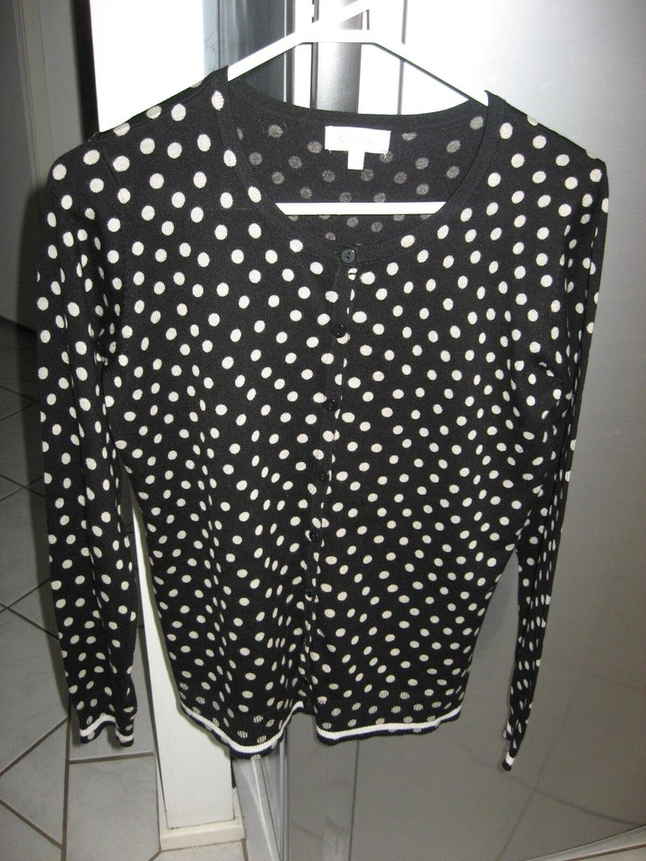 CAPTURE BLACK POLKA DOT LONG SLEEVE BUTTON UP CARDIGAN SIZE S