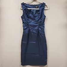 Adrianna Papell Dress Women's size 6 Blue Iridescent Sheath Sleeveless Shirred 