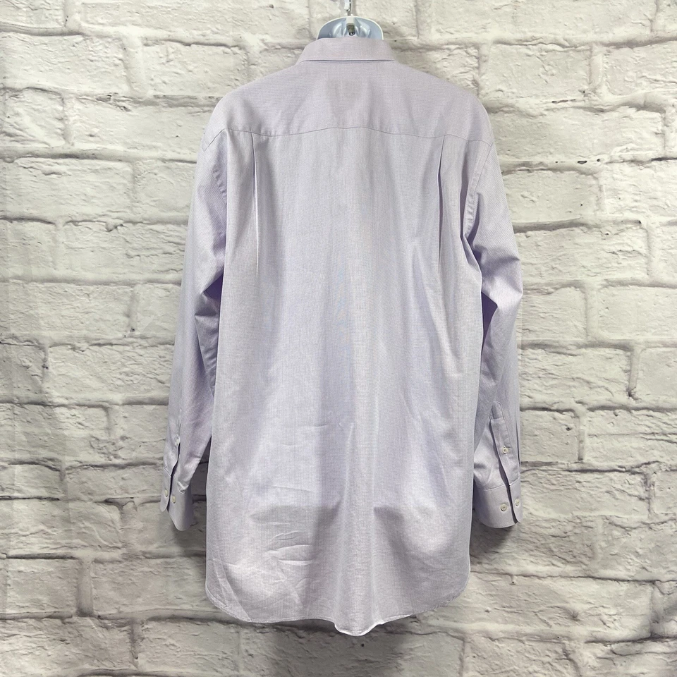 Camisa David Donahue Para Hombre 17.5 34/35 Azul Rosa Abotonada Manga Larga Geométrica Foto 4 de 4