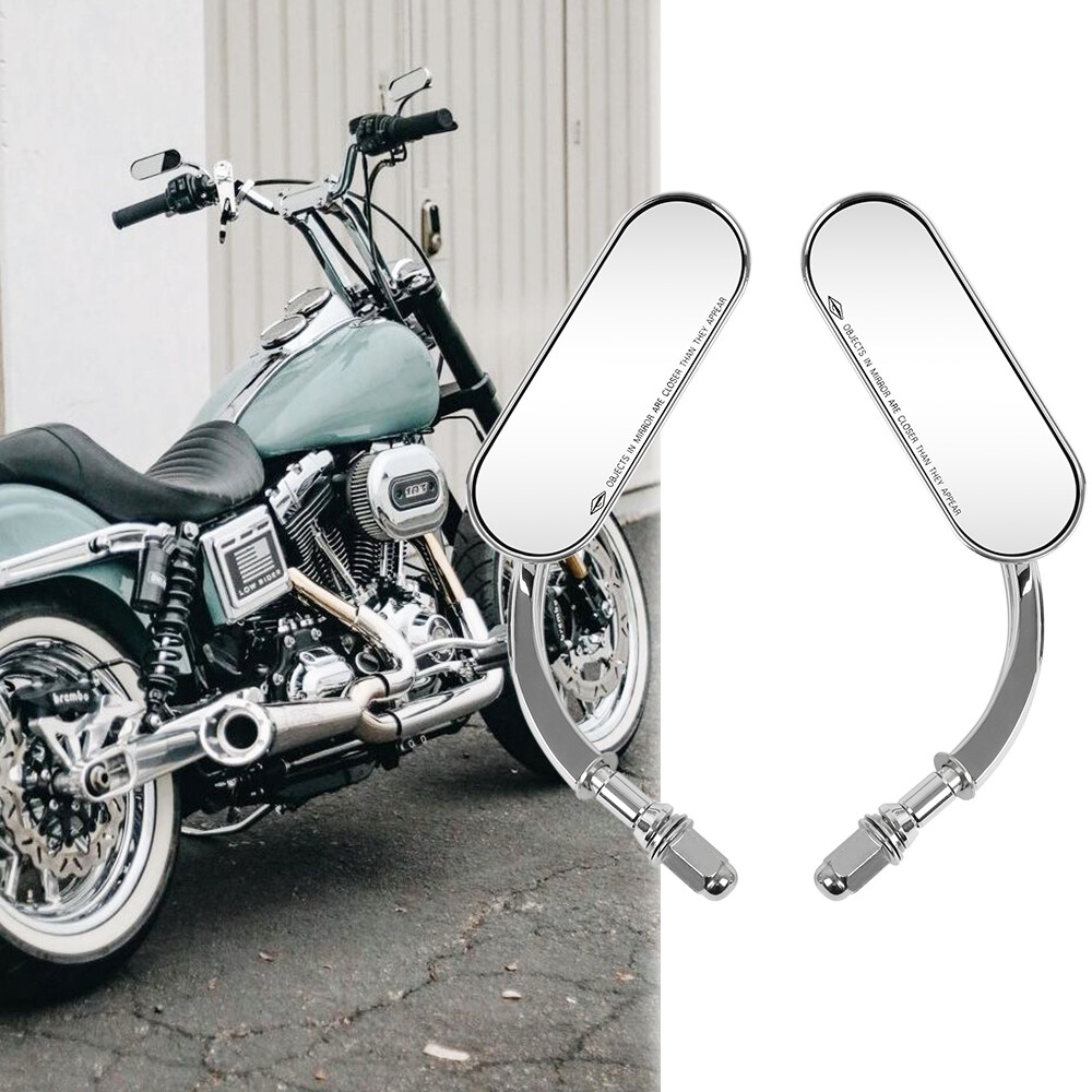 Motorcycle Chrome Mini Oval Side Mirror 8mm 10mm For Harley