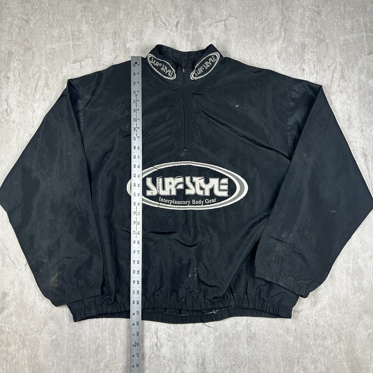 Vintage 90s Surf Style Logo Black Windbreaker Jacket Zip USA Men's