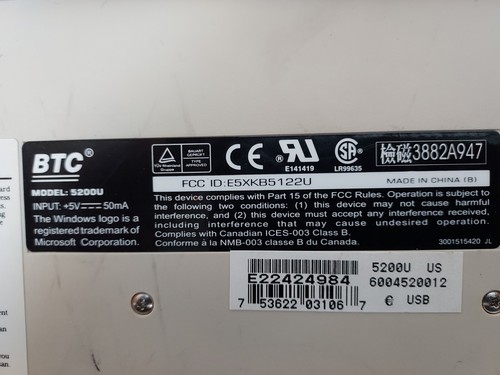 BTC MODEL:5200U USB KEYBOARD, WIRED, BEIGE, cleaned and tested. - Picture 6 of 6
