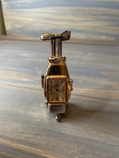 Brass 2 Toned Golf Desk Clock Quartz Bag Clubs Golfing Gift Waterbury Miniature