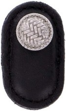 Vicenza Designs K1165 Cestino Leather Knob, Large, Black, Satin Nickel