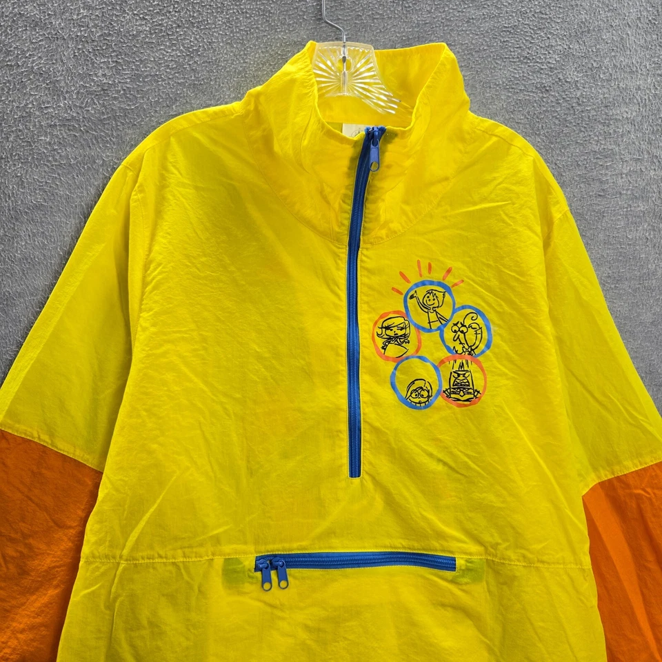 迪士尼男式夹克中号黄色 Inside Out Anorak 风衣 1/2 拉链口袋全新带标签 — 第 3/4 张图片