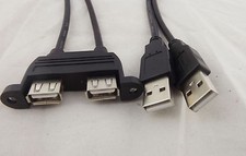 1x Dual USB 2.0 Male to Female Extension Cable with Screw Panel Mount Holes 25cm