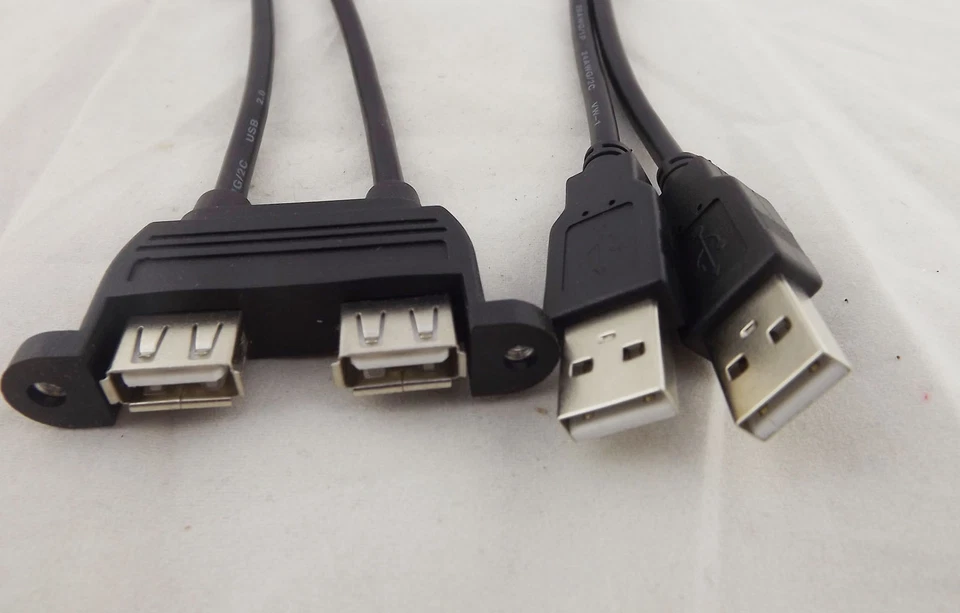 1x 25cm Dual USB 2.0 A Female Socket Panel Mount To 2 USB A Male Extension Cable - Image 3 of 4