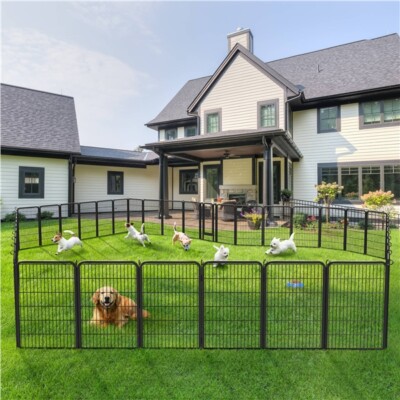 8 Panels Dog Playpen Metal Dog Fence with Easy-Carry Straps & Stakes Storage Bag