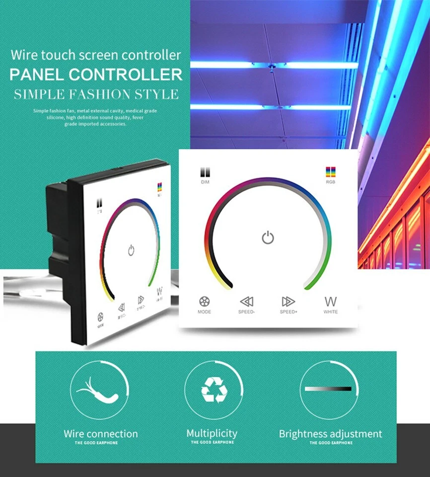DC12V-24V 4A Wall-Mounted Touch Panel LED Controller Dimmer for RGB Strip Light - Image 2 of 4