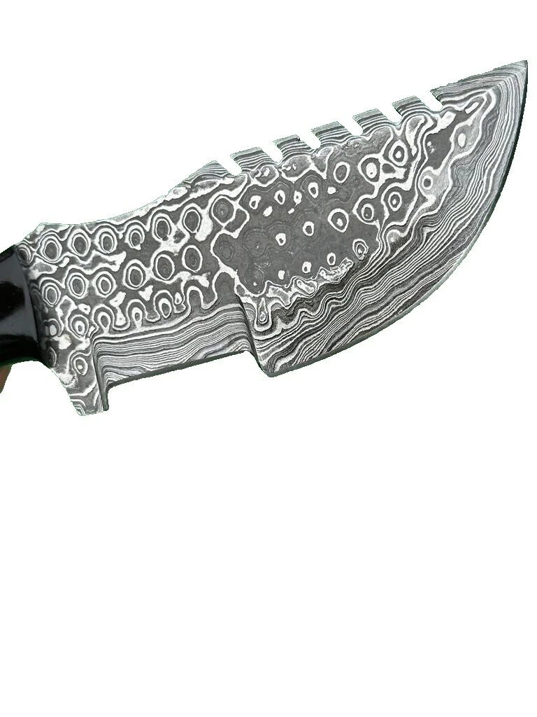 Damascus Steel Blade Horn Handle Full Collectible Vintage Custom & Handmade Fixed Blade Knives