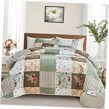 Patchwork Quilt Set Full/Queen Queen-90" x 90" 1 Quilt  2 Pillow Shams Green