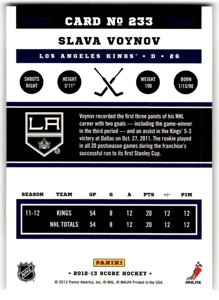 Slava Voynov 2012-13 Score Gold Rush #233 Los Angeles Kings - Image 2 of 2