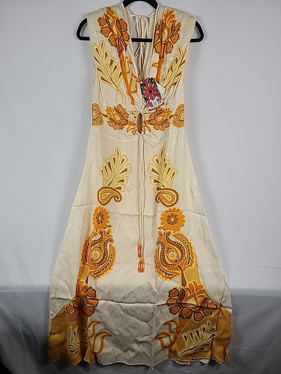 NWT FARM RIO ANTHROPOLOGIE Maxi Dress Sleeveless Yellow Orange Tassles Sz M $268 View 4