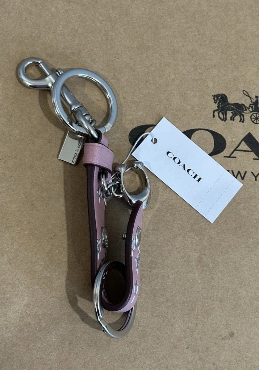 NWT COACH Trigger Snap Bag Charm Star Print Leather Key Ring CCF03