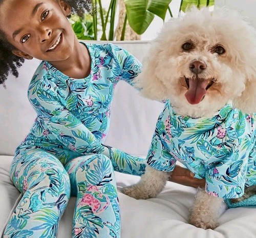Lilly Pulitzer Little Girls Sammy Pajamas Set Size 6 In Seasalt Blue Barking Up - Picture 3 of 3